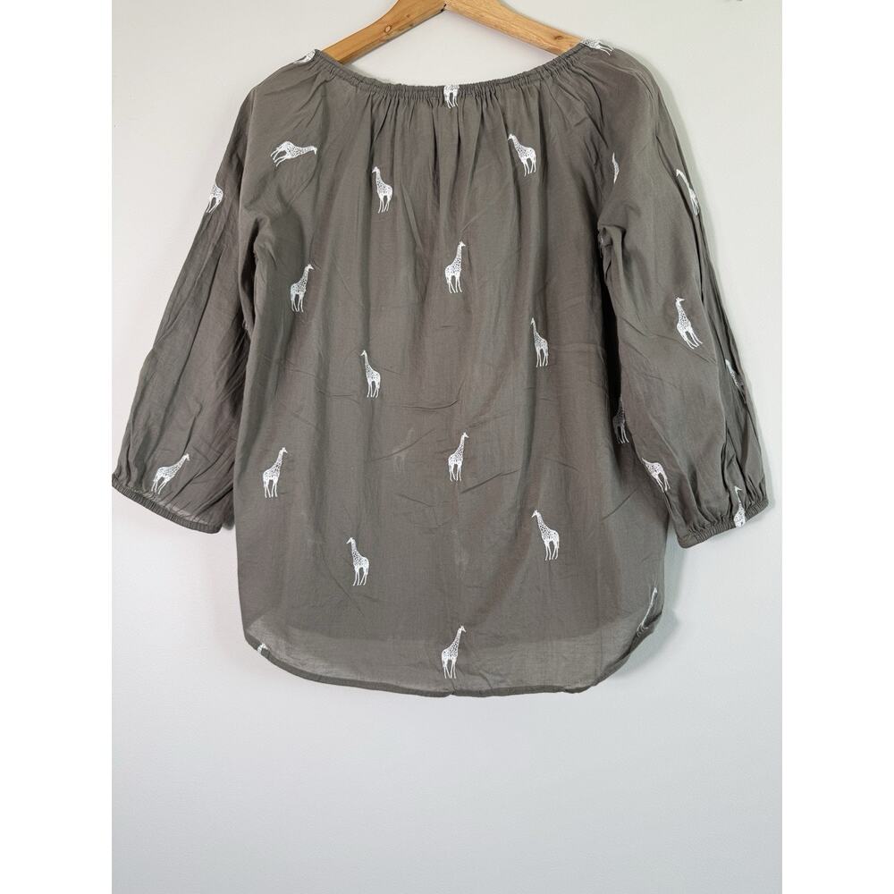 Loft Women's Embroidered Top Giraffe Tie-Neck Blouse Size S 3/4 Sleeves - Picture 7 of 12